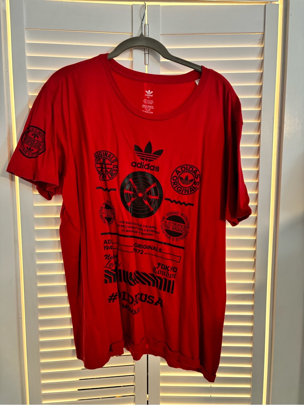 adidas Red Short-Sleeve Graphic Tee with Black Print
